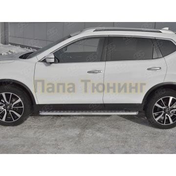 Пороги труба d42 с листом (Лист алюм, проф.сталь) (вариант 2) РусСталь для Nissan X-TRAIL (T32) 2018-