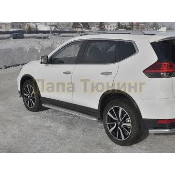 Пороги труба d42 с листом (Лист нерж, проф. нерж) (вариант 3) РусСталь для Nissan X-TRAIL (T32) 2018-