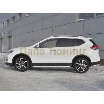 Пороги труба d42 с листом (Лист нерж, проф. нерж) (вариант 3) РусСталь для Nissan X-TRAIL (T32) 2018-