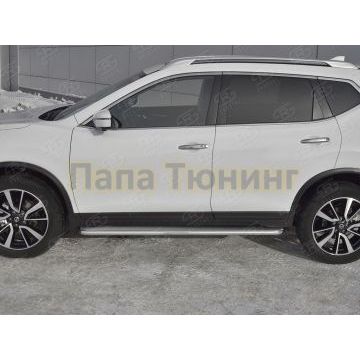 Пороги труба d42 с листом (Лист нерж, проф. нерж) (вариант 3) РусСталь для Nissan X-TRAIL (T32) 2018-