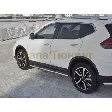 Пороги труба 75х42 овал с проступью РусСталь для Nissan X-TRAIL (T32) 2018-