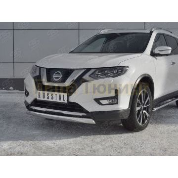 Защита переднего бампера d75х42 дуга РусСталь для Nissan X-TRAIL (T32) 2018-
