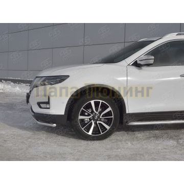 Защита переднего бампера d42 секции РусСталь для Nissan X-TRAIL (T32) 2018-