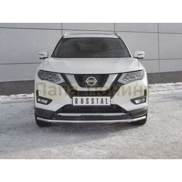 Защита переднего бампера d42 секции РусСталь для Nissan X-TRAIL (T32) 2018-