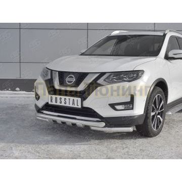 Защита переднего бампера d57 дуга-d57 уголки+клыки РусСталь для Nissan X-TRAIL (T32) 2018-