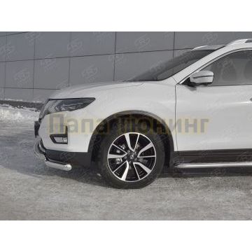 Защита переднего бампера d57 дуга-d57 уголки+клыки РусСталь для Nissan X-TRAIL (T32) 2018-