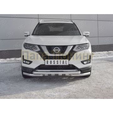 Защита переднего бампера d57 дуга-d57 уголки+клыки РусСталь для Nissan X-TRAIL (T32) 2018-