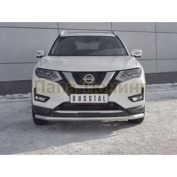 Защита переднего бампера d57 секции РусСталь для Nissan X-TRAIL (T32) 2018-