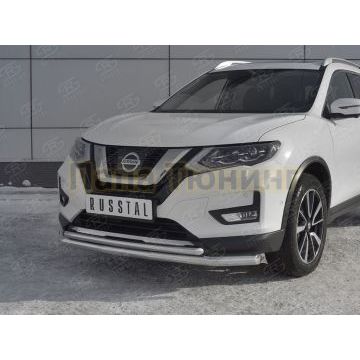 Защита переднего бампера d57 секции-d42 дуга РусСталь для Nissan X-TRAIL (T32) 2018-