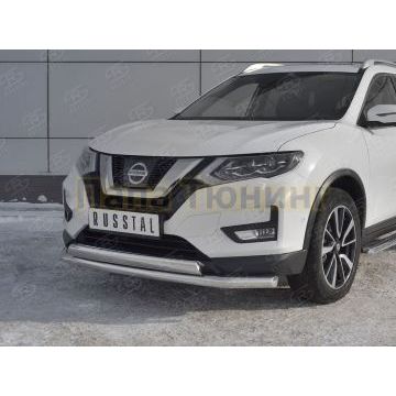 Защита переднего бампера d63 секции-d75х42 дуга РусСталь для Nissan X-TRAIL (T32) 2018-