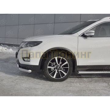 Защита переднего бампера d63 секции-d75х42 дуга РусСталь для Nissan X-TRAIL (T32) 2018-