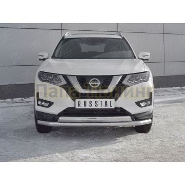 Защита переднего бампера d63 секции-d75х42 дуга РусСталь для Nissan X-TRAIL (T32) 2018-