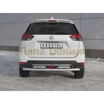 Защита заднего бампера d57 дуга-d42x2 дуги РусСталь для Nissan X-TRAIL (T32) 2018-