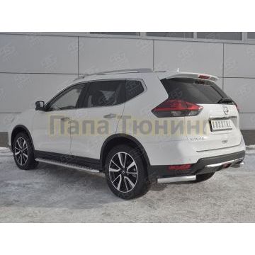 Защита заднего бампера уголки d57 секции РусСталь для Nissan X-TRAIL (T32) 2018-