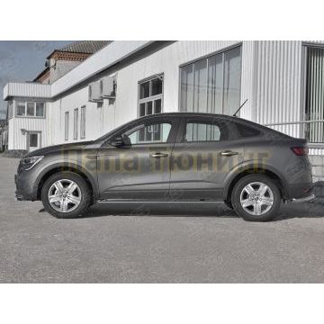 Пороги труба 75х42 овал с проступью РусСталь для Renault Arkana 2019-