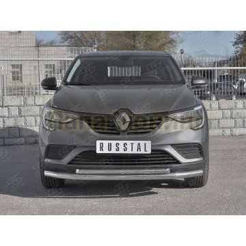 Защита переднего бампера d57 секции-d42 дуга РусСталь для Renault Arkana 2019-