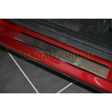 Накладки на пороги RUSSTAL (нерж., шлиф., надпись) РусСталь для Renault Logan 2014-