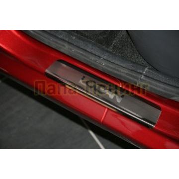 Накладки на пороги RUSSTAL (нерж., шлиф., надпись) РусСталь для Renault Logan 2014-