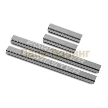 Накладки на пороги RUSSTAL (нерж., шлиф., надпись) РусСталь для Subaru Forester(SJ) 2016-2018