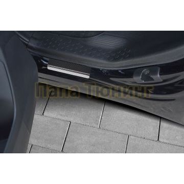 Накладки на пороги RUSSTAL (нерж., карбон, надпись) РусСталь для Subaru Forester(SJ) 2016-2018