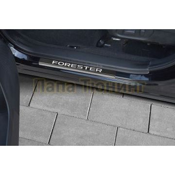 Накладки на пороги RUSSTAL (нерж., карбон, надпись) РусСталь для Subaru Forester(SJ) 2016-2018