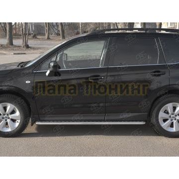 Пороги труба d42 с листом(Лист алюм,проф.сталь)(вариант2) РусСталь для Subaru Forester(SJ) 2016-2018