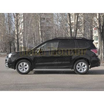 Пороги труба d42 с листом(Лист алюм,проф.сталь)(вариант2) РусСталь для Subaru Forester(SJ) 2016-2018
