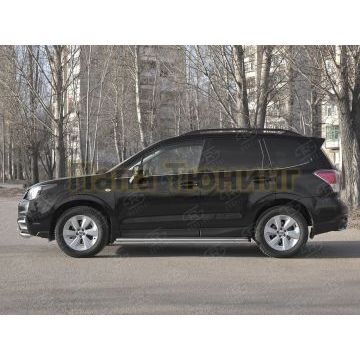 Пороги труба d42 с листом(Лист нерж,проф.нерж)(вариант3) РусСталь для Subaru Forester(SJ) 2016-2018