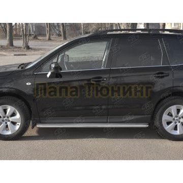 Пороги труба d42 с листом(Лист нерж,проф.нерж)(вариант3) РусСталь для Subaru Forester(SJ) 2016-2018