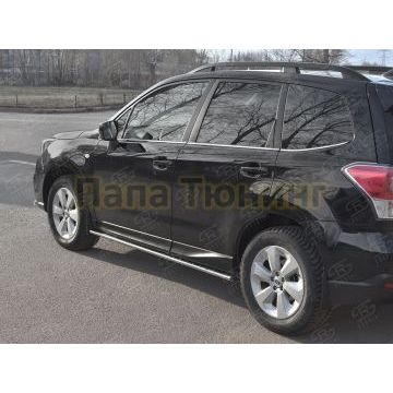 Пороги труба 75х42 овал с проступью РусСталь для Subaru Forester(SJ) 2016-2018