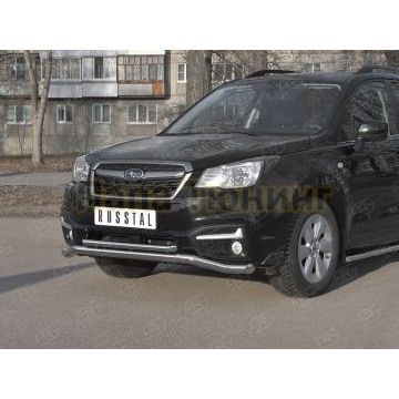 Защита переднего бампера d57 волна-d42 прямая РусСталь для Subaru Forester(SJ) 2016-2018