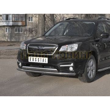 Защита переднего бампера d63 секции-d75х42 дуга РусСталь для Subaru Forester(SJ) 2016-2018