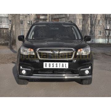 Защита переднего бампера d57 секции-d42 дуга РусСталь для Subaru Forester(SJ) 2016-2018