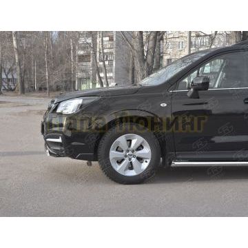 Защита переднего бампера d75х42 дуга РусСталь для Subaru Forester(SJ) 2016-2018