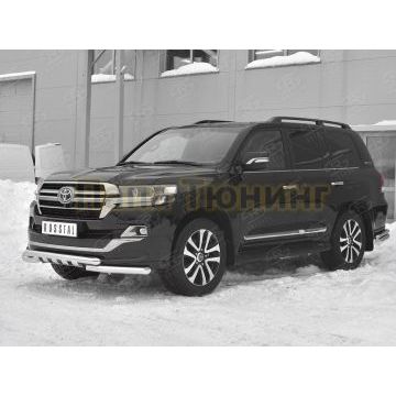 Защита переднего бампера d57 дуга-d57 уголки+клыки РусСталь для Toyota Land Cruiser 200 Executive Lounge 2018-