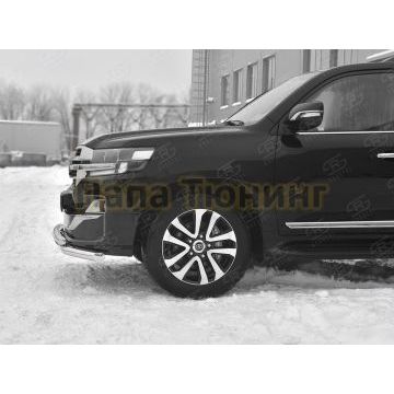 Защита переднего бампера d57 дуга-d57 уголки+клыки РусСталь для Toyota Land Cruiser 200 Executive Lounge 2018-
