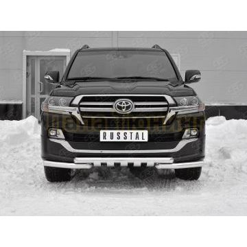 Защита переднего бампера d57 дуга-d57 уголки+клыки РусСталь для Toyota Land Cruiser 200 Executive Lounge 2018-