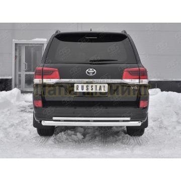 Защита заднего бампера d76 дуга-d42 дуга+декор паз РусСталь для Toyota Land Cruiser 200 Executive Lounge 2018-