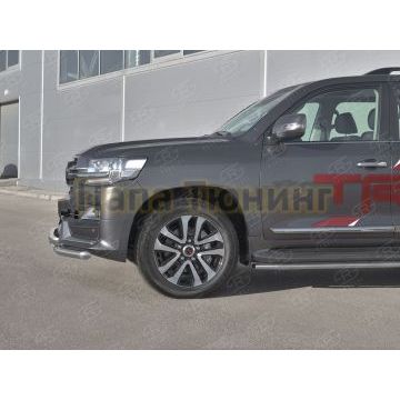 Защита переднего бампера d57 дуга-d57 уголки+клыки РусСталь для Toyota Land Cruiser 200 Executive Lounge 2018-