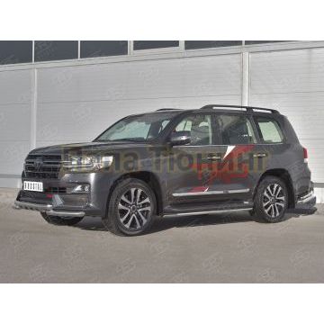 Защита переднего бампера d57 дуга-d57 уголки+клыки РусСталь для Toyota Land Cruiser 200 Executive Lounge 2018-