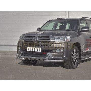 Защита переднего бампера d57 дуга-d57 уголки+клыки РусСталь для Toyota Land Cruiser 200 Executive Lounge 2018-