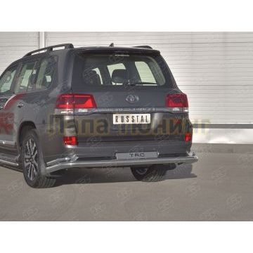Защита заднего бампера d76 секции-d42 уголки с надписью РусСталь для Toyota Land Cruiser 200 Executive Lounge 2018-