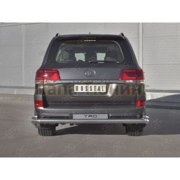 Защита заднего бампера d76 секции-d42 уголки с надписью РусСталь для Toyota Land Cruiser 200 Executive Lounge 2018-