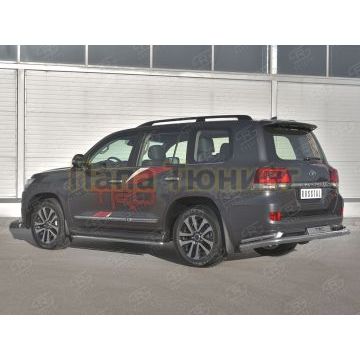 Защита заднего бампера d76 секции-d42 уголки с надписью РусСталь для Toyota Land Cruiser 200 Executive Lounge 2018-