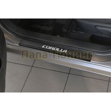 Накладки на пороги RUSSTAL (нерж., карбон, надпись) РусСталь для Toyota Corolla 2013-