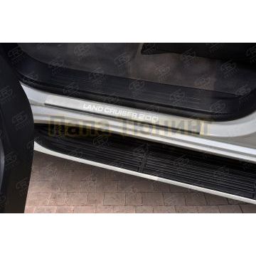 Накладки на пороги RUSSTAL (нерж., шлиф., надпись) РусСталь для Toyota Land Cruiser 200 2007-2011