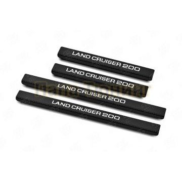 Накладки на пороги RUSSTAL (нерж., карбон, надпись) РусСталь для Toyota Land Cruiser 200 2007-2011