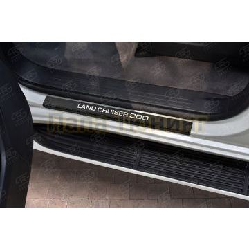 Накладки на пороги RUSSTAL (нерж., карбон, надпись) РусСталь для Toyota Land Cruiser 200 2007-2011