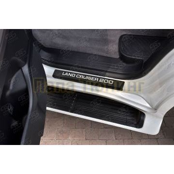 Накладки на пороги RUSSTAL (нерж., карбон, надпись) РусСталь для Toyota Land Cruiser 200 2007-2011