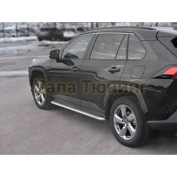 Пороги труба d42 с листом (Лист алюм, проф. нерж) (вариант 1) РусСталь для Toyota RAV4 2019- Пороги труба d42 с листом (Лист алюм, проф. нерж) (вариант 1) РусСталь для Toyota RAV4 2019-